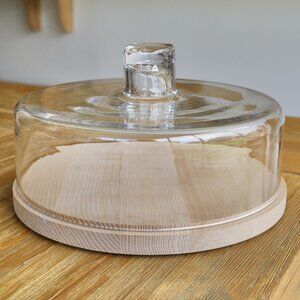 *SOLD* - Natural Wood and Glass Cheese Plate or Pastries stand
